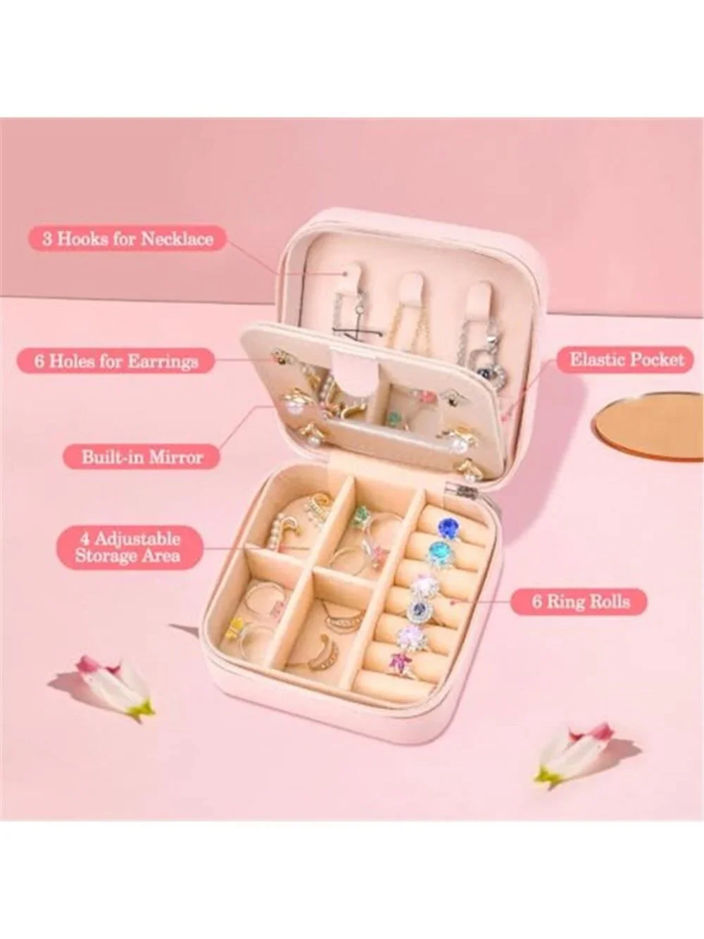 Initial S Travel Jewelry Case Box Organizer Pink Personalized Gift for Women Mom